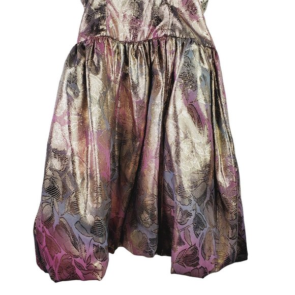 Vtg 1980's Jessica McClintock Gunne Sax Floral Foil Strappy Party Dress Sz 7/8 - Picture 8 of 12